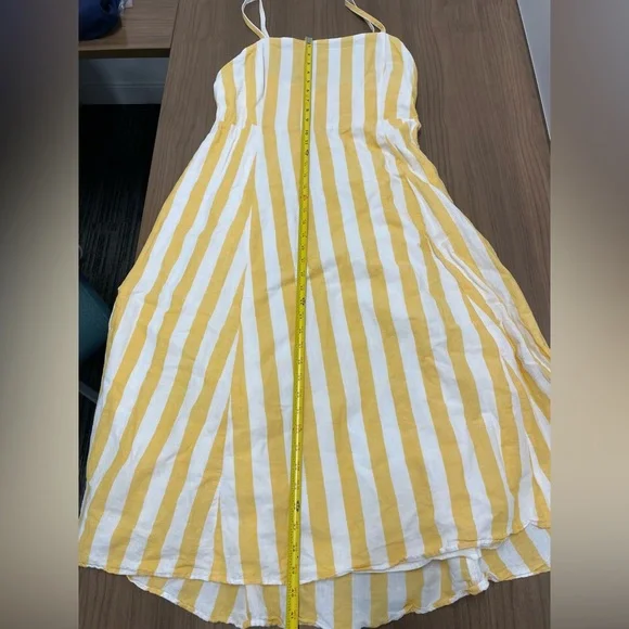 Women’s GAP Yellow and White Striped Square neck Midi Linen Blend Dress size 14 - Picture 11 of 13